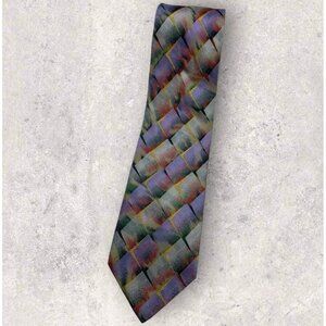 MISSONI Silk Tie ITALY Purple Gray Green Geometric W:3.6" EUC
